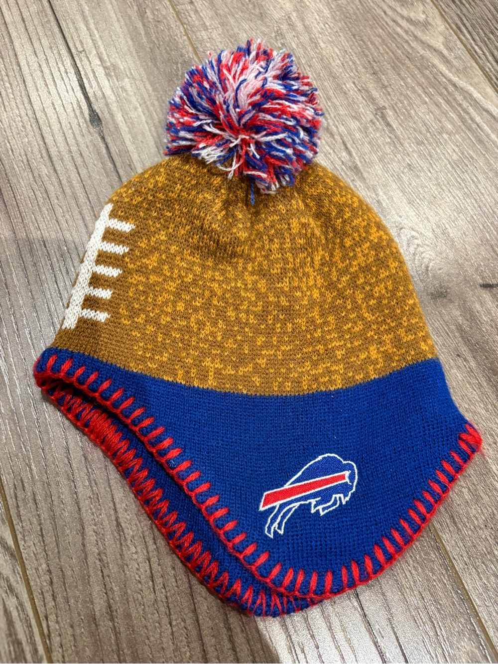 Infant Brown Buffalo Bills Football Head Knit Hat with Pom